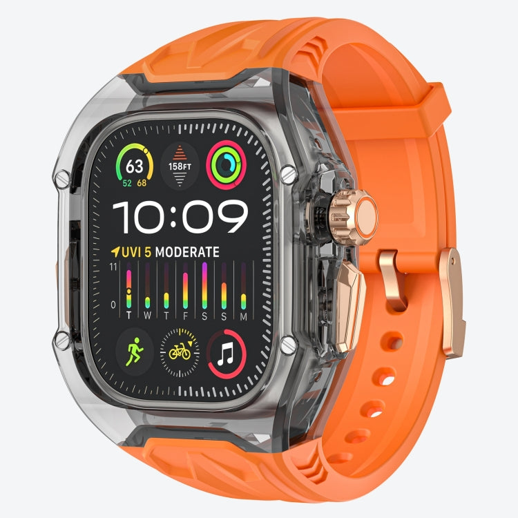 For Apple Watch Ultra 49mm Modified PC Hybrid TPU Watch Case Band(Orange Clear Black) by bashfashion
