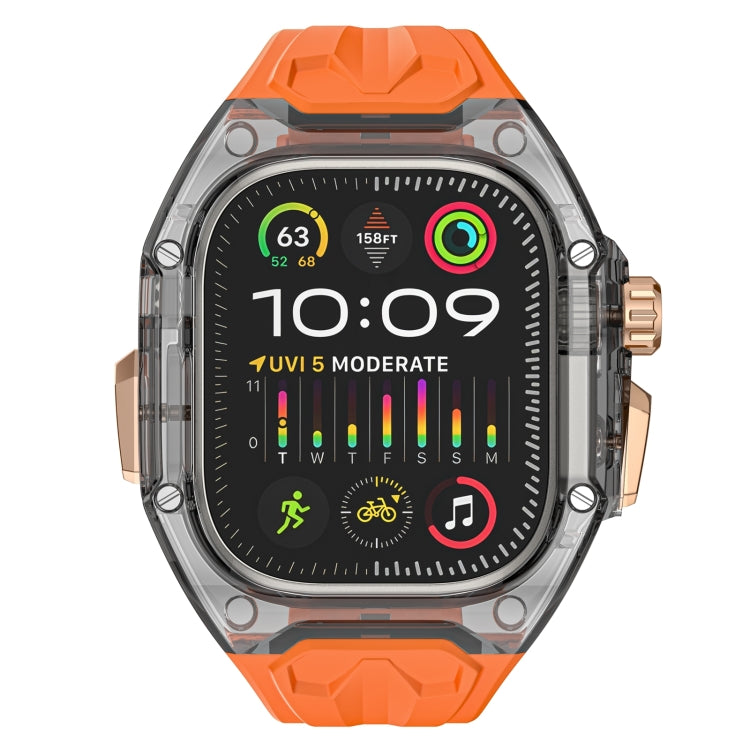 For Apple Watch Ultra 49mm Modified PC Hybrid TPU Watch Case Band(Orange Clear Black) by bashfashion