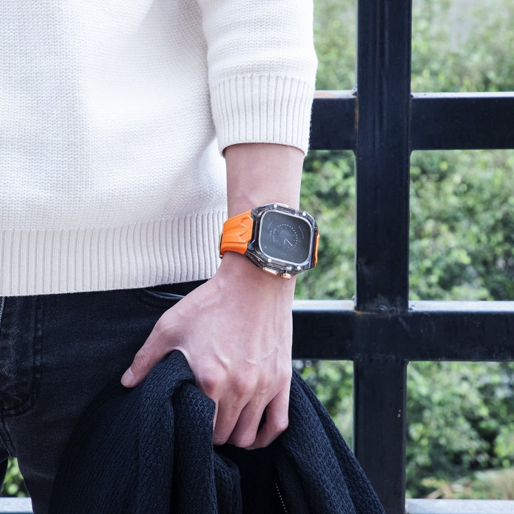 For Apple Watch Ultra 49mm Modified PC Hybrid TPU Watch Case Band(Orange Clear Black) by bashfashion