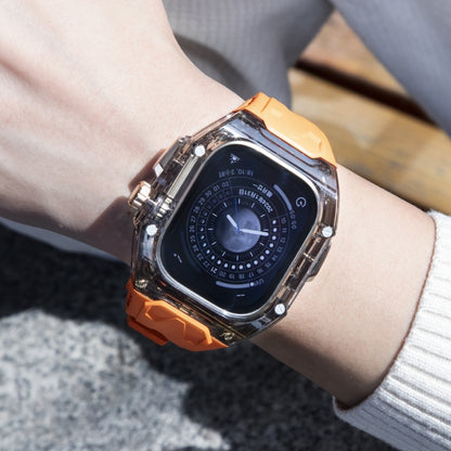 For Apple Watch Ultra 49mm Modified PC Hybrid TPU Watch Case Band(Orange Clear Black) by bashfashion