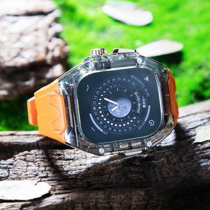 For Apple Watch Ultra 49mm Modified PC Hybrid TPU Watch Case Band(Orange Clear Black) by bashfashion