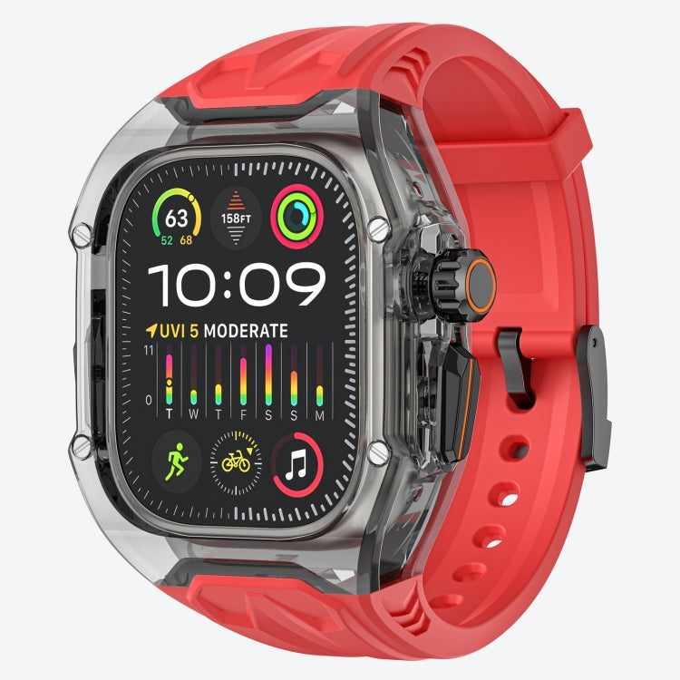 For Apple Watch Ultra 49mm Modified PC Hybrid TPU Watch Case Band(Red Clear Black) by bashfashion