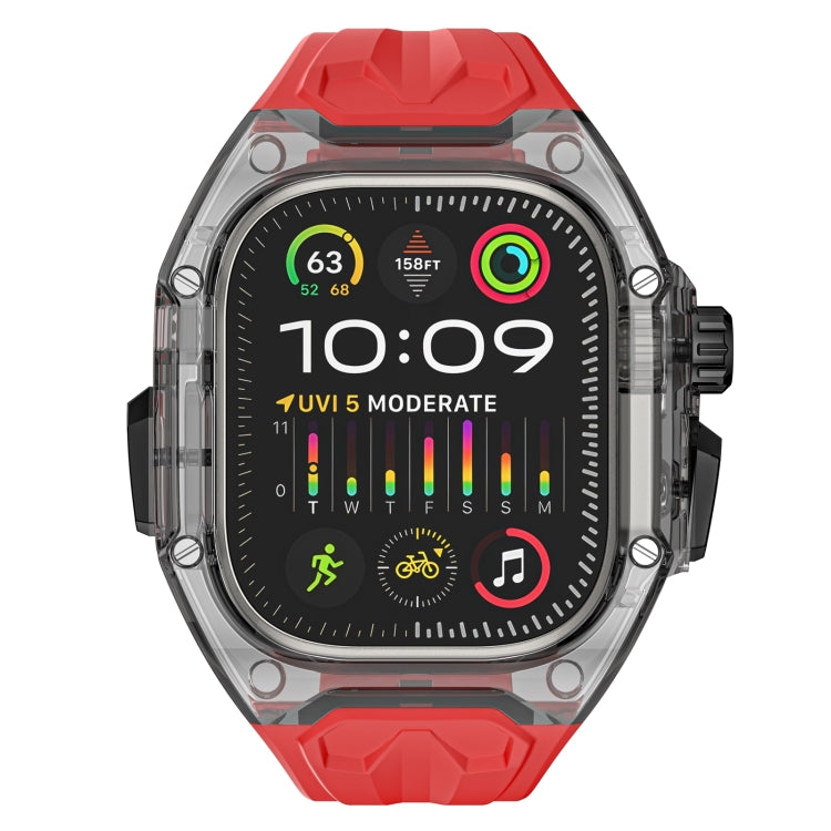 For Apple Watch Ultra 49mm Modified PC Hybrid TPU Watch Case Band(Red Clear Black) by bashfashion