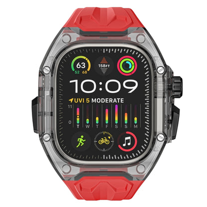 For Apple Watch Ultra 49mm Modified PC Hybrid TPU Watch Case Band(Red Clear Black) by bashfashion