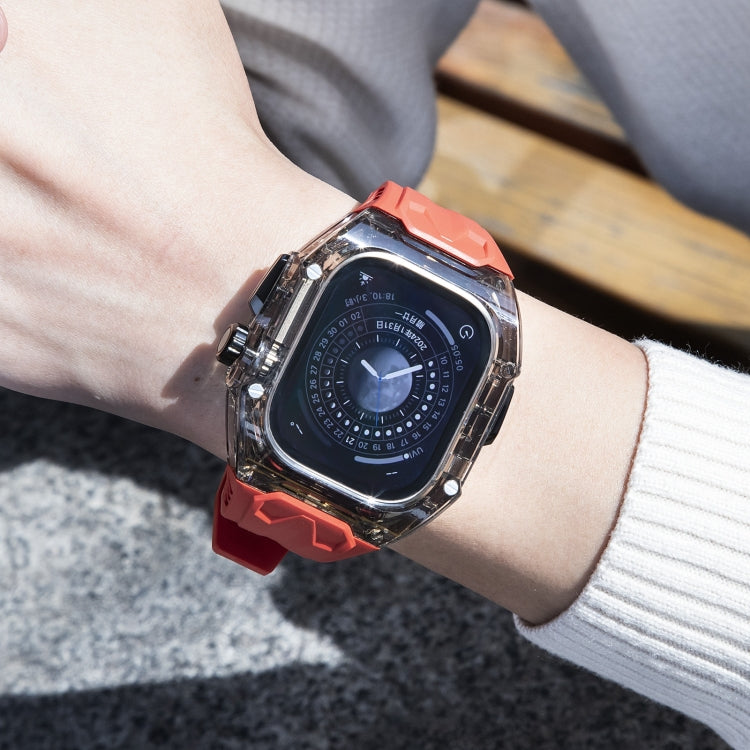 For Apple Watch Ultra 49mm Modified PC Hybrid TPU Watch Case Band(Red Clear Black) by bashfashion