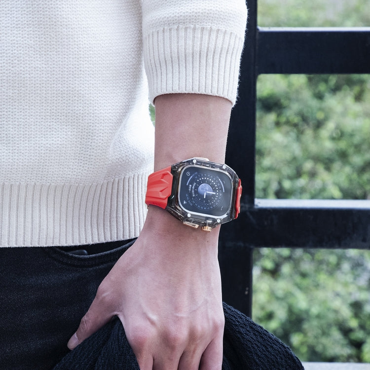 For Apple Watch Ultra 49mm Modified PC Hybrid TPU Watch Case Band(Red Clear Black) by bashfashion