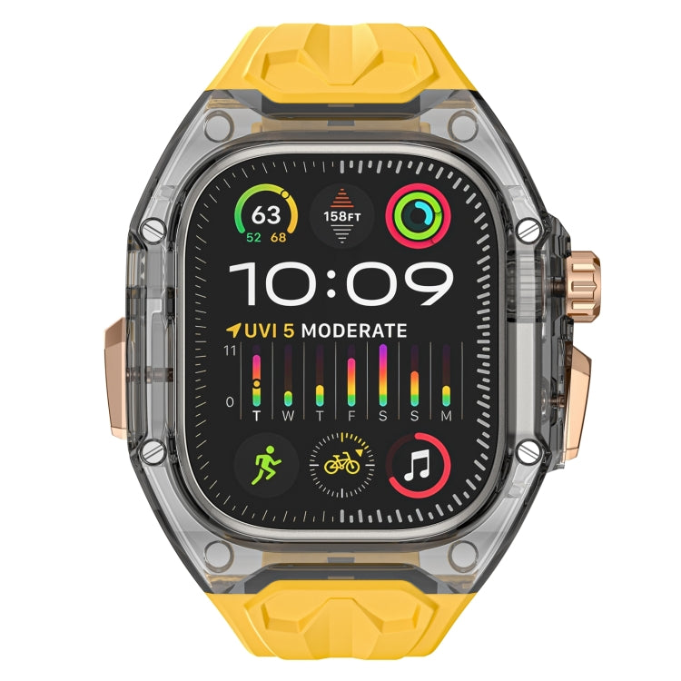 For Apple Watch Ultra 49mm Modified PC Hybrid TPU Watch Case Band(Yellow Clear Black) by bashfashion