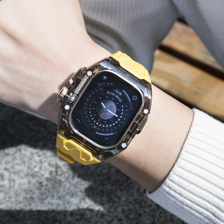 For Apple Watch Ultra 49mm Modified PC Hybrid TPU Watch Case Band(Yellow Clear Black) by bashfashion