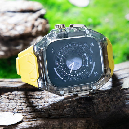 For Apple Watch Ultra 49mm Modified PC Hybrid TPU Watch Case Band(Yellow Clear Black) by bashfashion