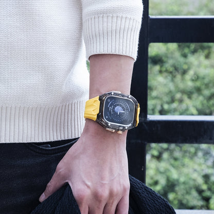 For Apple Watch Ultra 49mm Modified PC Hybrid TPU Watch Case Band(Yellow Clear Black) by bashfashion