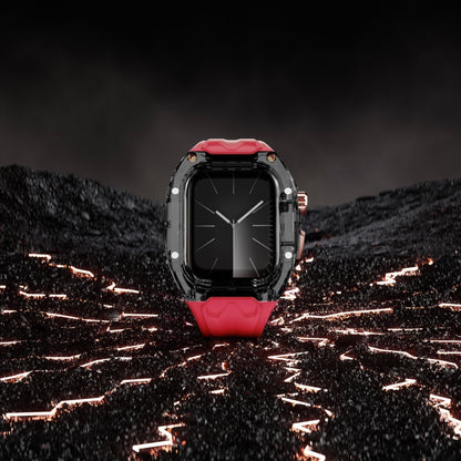 For Apple Watch Series 8 45mm Modified PC Hybrid TPU Watch Case Band(Red Clear Black) by bashfashion
