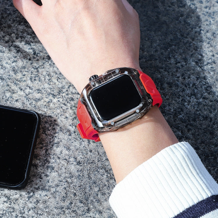 For Apple Watch Series 8 45mm Modified PC Hybrid TPU Watch Case Band(Red Clear Black) by bashfashion
