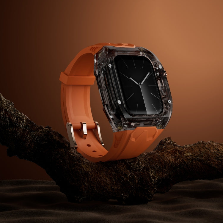 For Apple Watch SE 2022 44mm Modified PC Hybrid TPU Watch Case Band(Orange Clear Black) by bashfashion