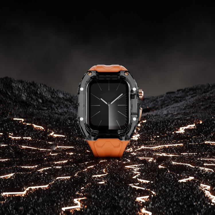 For Apple Watch SE 2022 44mm Modified PC Hybrid TPU Watch Case Band(Orange Clear Black) by bashfashion