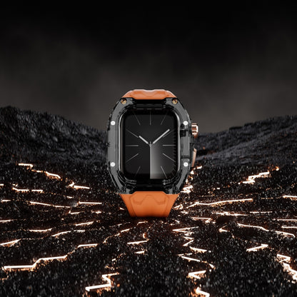 For Apple Watch SE 2022 44mm Modified PC Hybrid TPU Watch Case Band(Orange Clear Black) by bashfashion