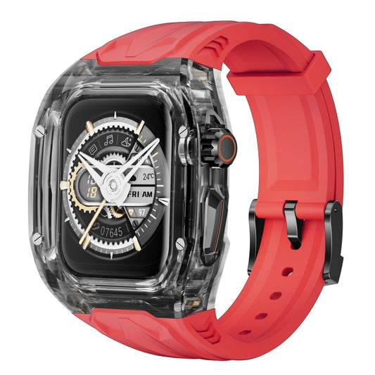 For Apple Watch SE 2022 44mm Modified PC Hybrid TPU Watch Case Band(Red Clear Black) by bashfashion