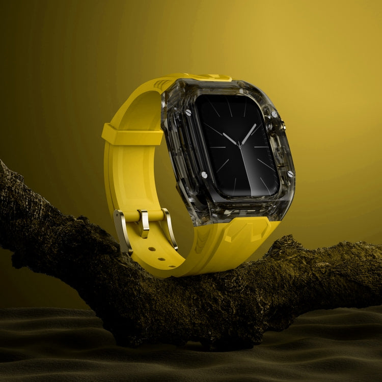 For Apple Watch SE 2022 44mm Modified PC Hybrid TPU Watch Case Band(Yellow Clear Black) by bashfashion