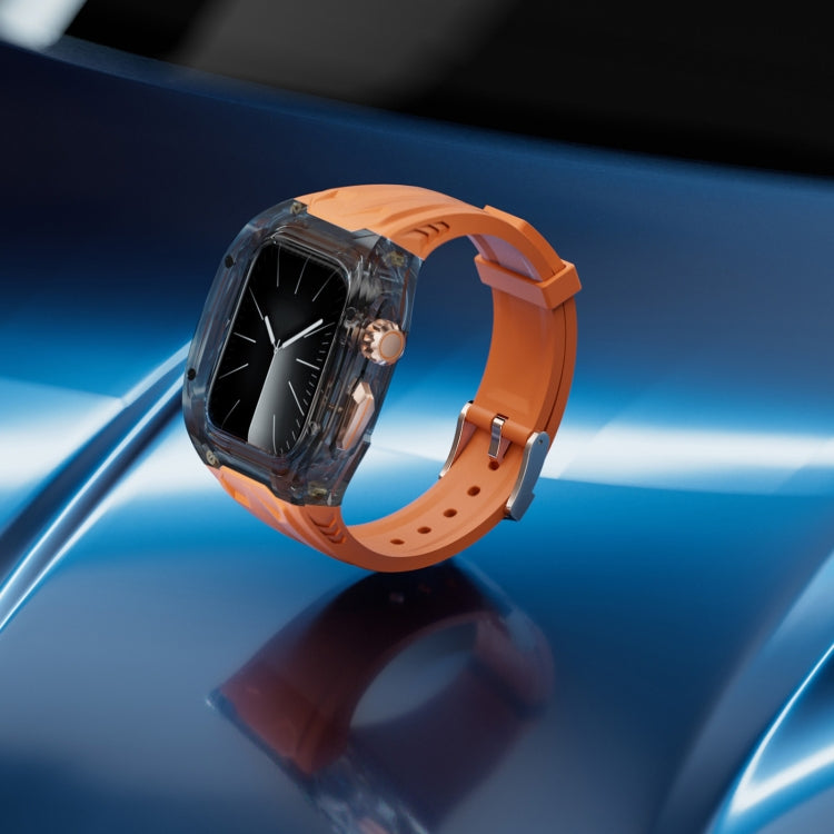 For Apple Watch Series 7 45mm Modified PC Hybrid TPU Watch Case Band(Orange Clear Black) by bashfashion