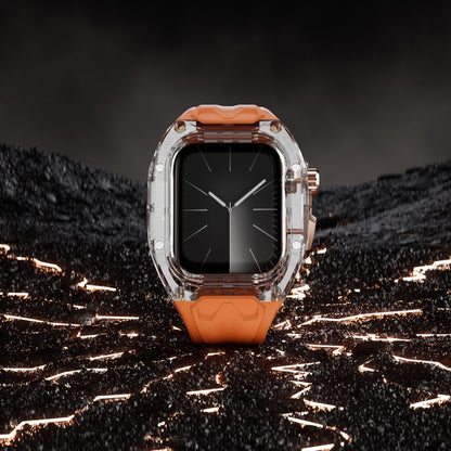 For Apple Watch SE 44mm Modified PC Hybrid TPU Watch Case Band(Orange Transparent) by bashfashion