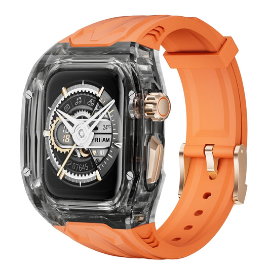 For Apple Watch Series 6 44mm Modified PC Hybrid TPU Watch Case Band(Orange Clear Black) by bashfashion