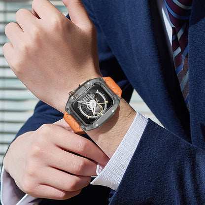 For Apple Watch Series 4 44mm Modified PC Hybrid TPU Watch Case Band(Orange Clear Black) by bashfashion