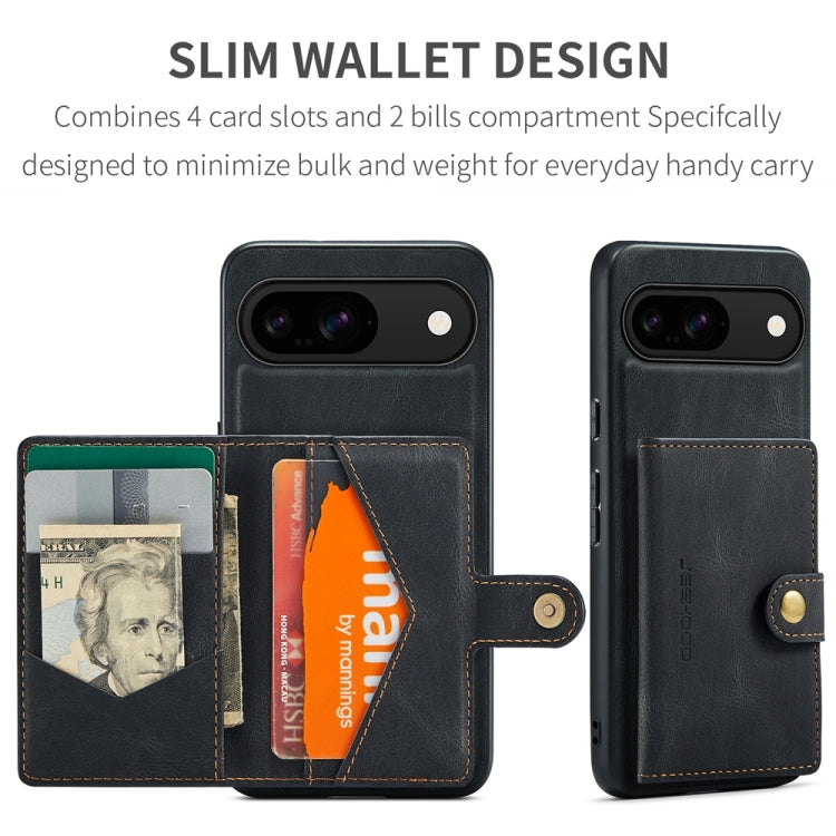 For Google Pixel 9 JEEHOOD J01 Retro Magnetic Detachable Wallet Phone Case(Black) by JEEHOOD