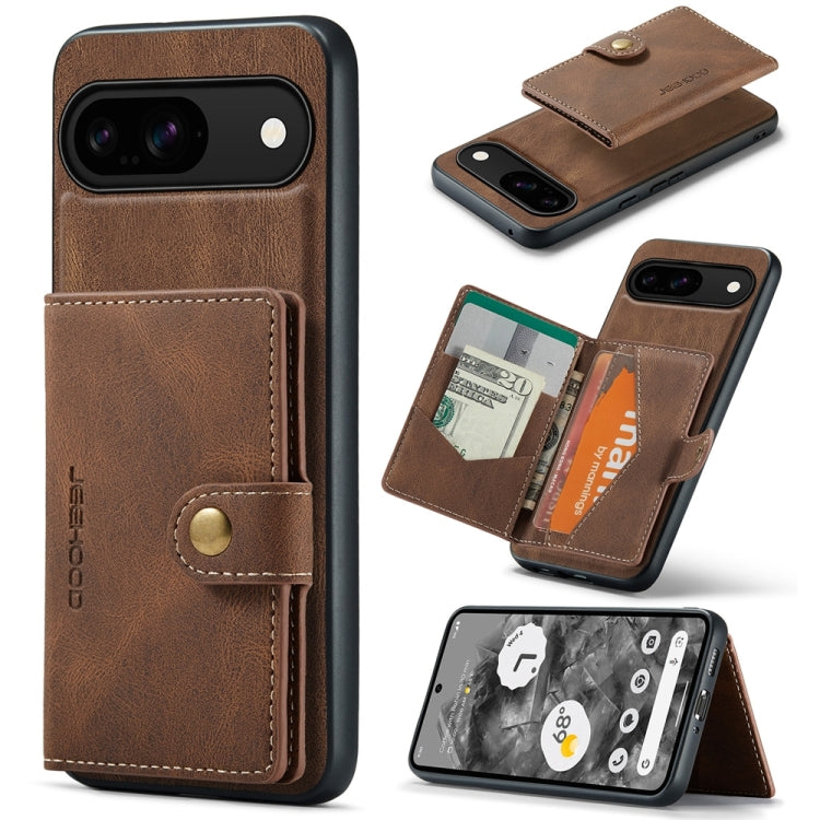 For Google Pixel 9 JEEHOOD J01 Retro Magnetic Detachable Wallet Phone Case(Brown) by JEEHOOD
