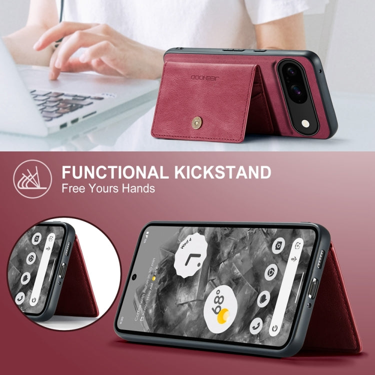 For Google Pixel 9 JEEHOOD J01 Retro Magnetic Detachable Wallet Phone Case(Red) by JEEHOOD