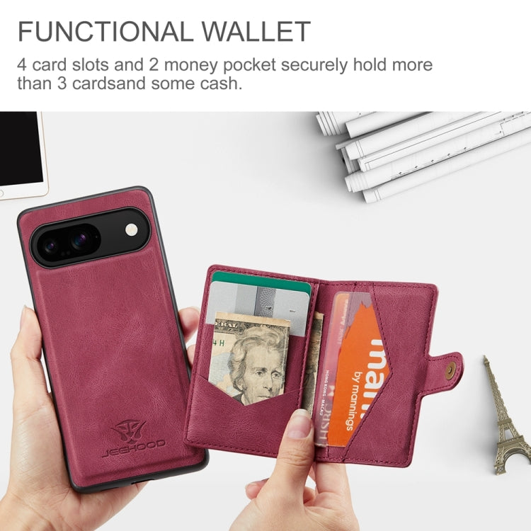 For Google Pixel 9 JEEHOOD J01 Retro Magnetic Detachable Wallet Phone Case(Red) by JEEHOOD