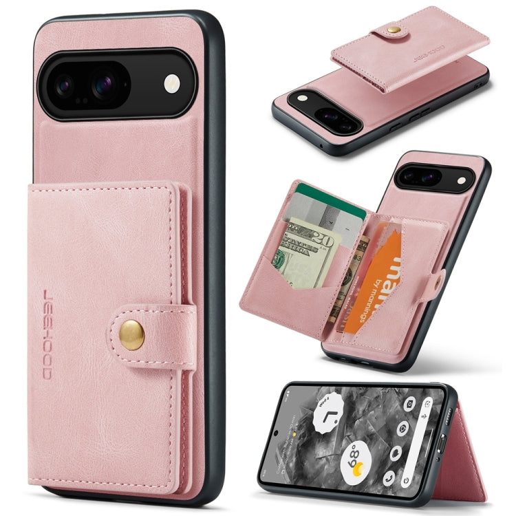 For Google Pixel 9 JEEHOOD J01 Retro Magnetic Detachable Wallet Phone Case(Pink) by JEEHOOD