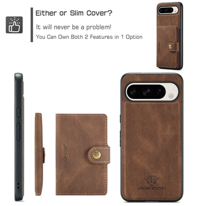 For Google Pixel 9 Pro JEEHOOD J01 Retro Magnetic Detachable Wallet Phone Case(Brown) by JEEHOOD