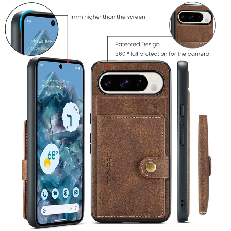 For Google Pixel 9 Pro JEEHOOD J01 Retro Magnetic Detachable Wallet Phone Case(Brown) by JEEHOOD