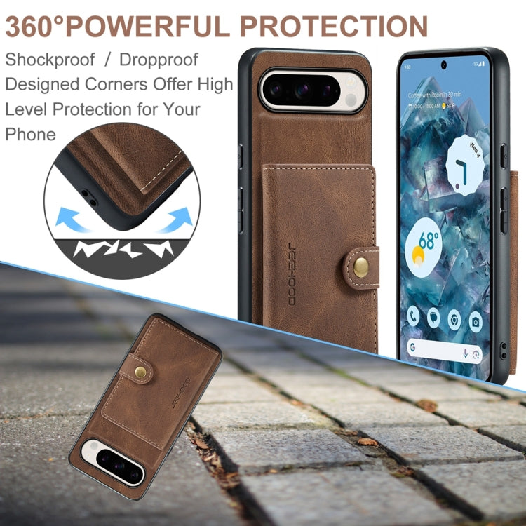 For Google Pixel 9 Pro JEEHOOD J01 Retro Magnetic Detachable Wallet Phone Case(Brown) by JEEHOOD