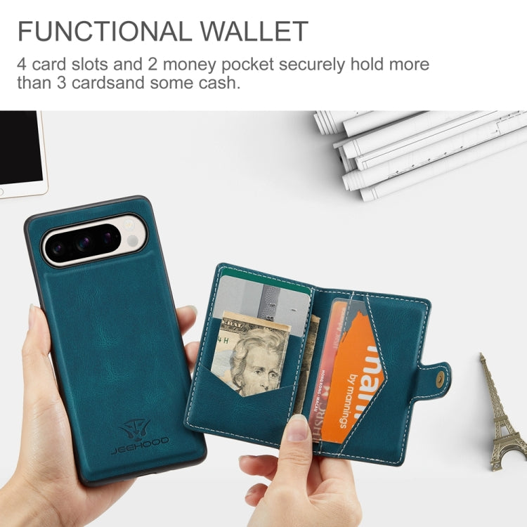 For Google Pixel 9 Pro JEEHOOD J01 Retro Magnetic Detachable Wallet Phone Case(Blue) by JEEHOOD