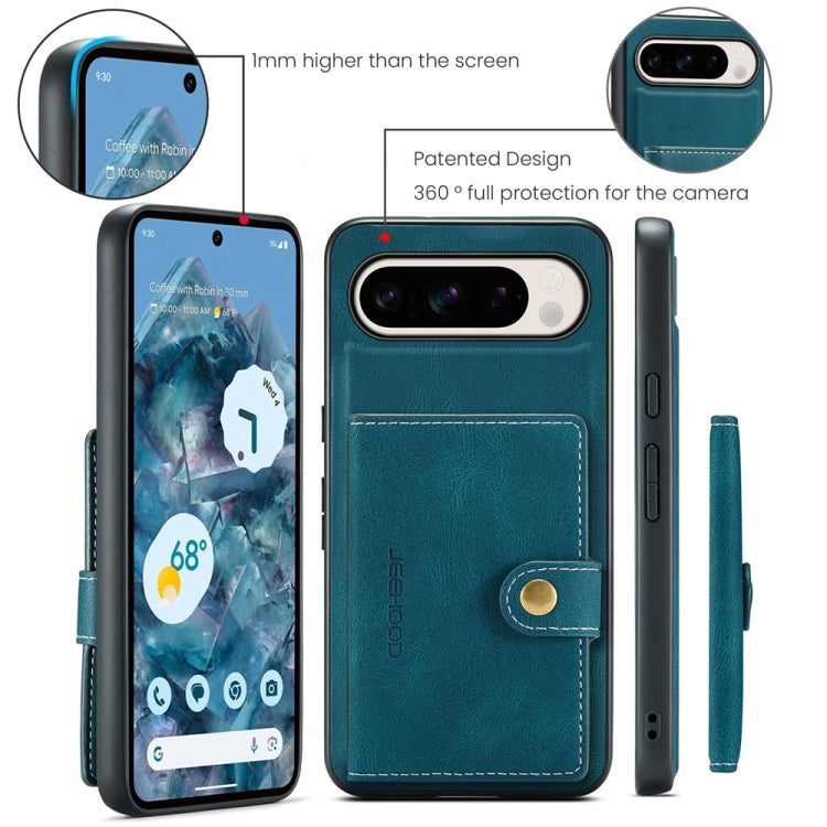 For Google Pixel 9 Pro JEEHOOD J01 Retro Magnetic Detachable Wallet Phone Case(Blue) by JEEHOOD