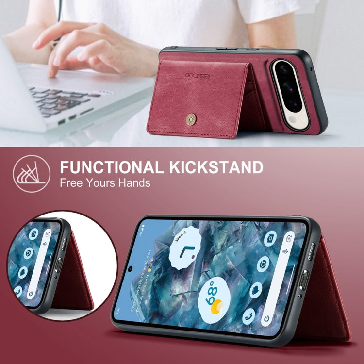 For Google Pixel 9 Pro JEEHOOD J01 Retro Magnetic Detachable Wallet Phone Case(Red) by JEEHOOD