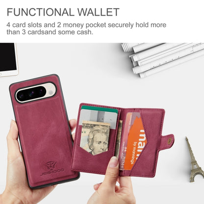 For Google Pixel 9 Pro JEEHOOD J01 Retro Magnetic Detachable Wallet Phone Case(Red) by JEEHOOD