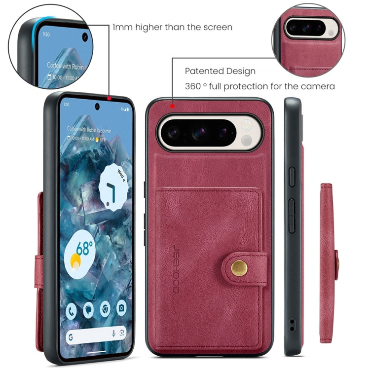 For Google Pixel 9 Pro JEEHOOD J01 Retro Magnetic Detachable Wallet Phone Case(Red) by JEEHOOD
