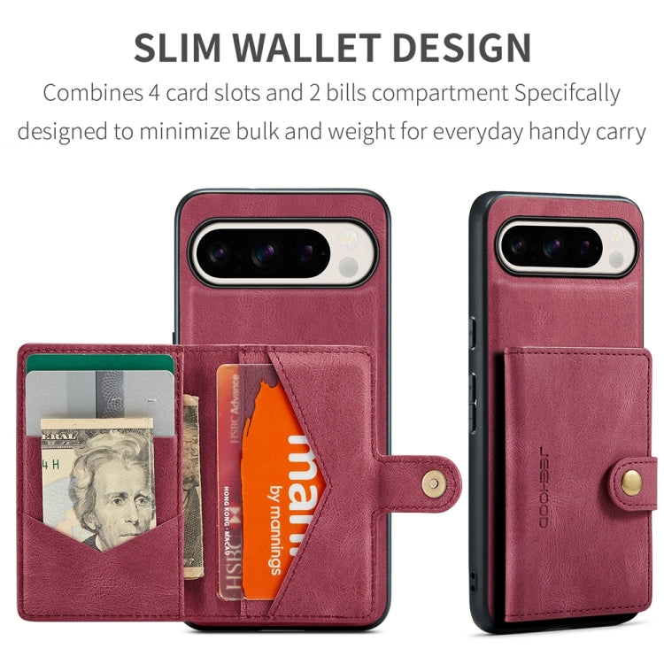 For Google Pixel 9 Pro JEEHOOD J01 Retro Magnetic Detachable Wallet Phone Case(Red) by JEEHOOD