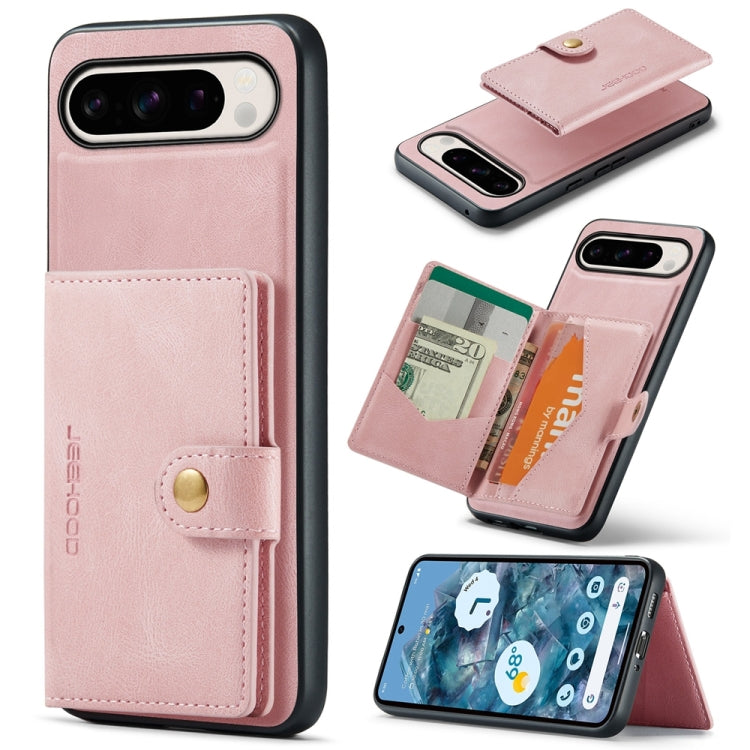 For Google Pixel 9 Pro JEEHOOD J01 Retro Magnetic Detachable Wallet Phone Case(Pink) by JEEHOOD