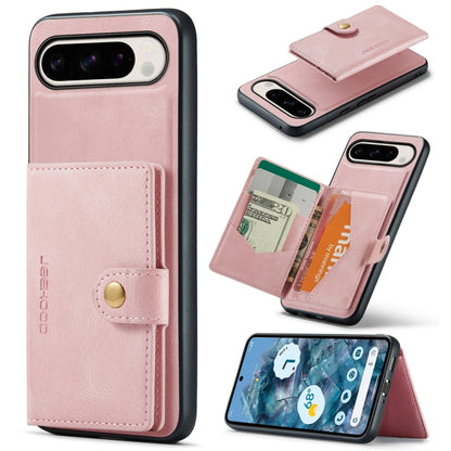 For Google Pixel 9 Pro JEEHOOD J01 Retro Magnetic Detachable Wallet Phone Case(Pink) by JEEHOOD