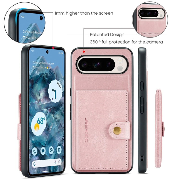 For Google Pixel 9 Pro JEEHOOD J01 Retro Magnetic Detachable Wallet Phone Case(Pink) by JEEHOOD
