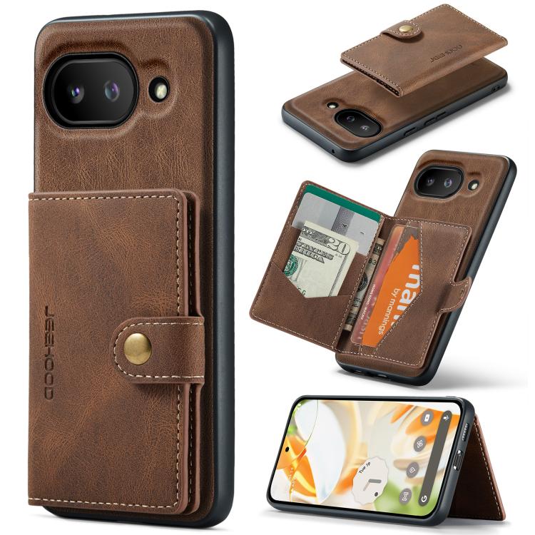 For Google Pixel 9a JEEHOOD J01 Retro Magnetic Detachable Wallet Phone Case(Brown) by JEEHOOD