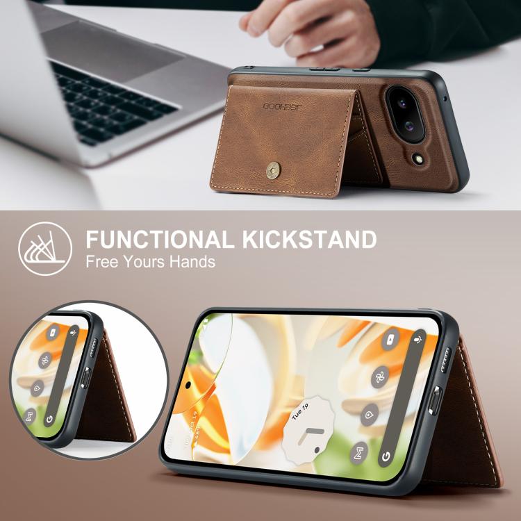 For Google Pixel 9a JEEHOOD J01 Retro Magnetic Detachable Wallet Phone Case(Brown) by JEEHOOD