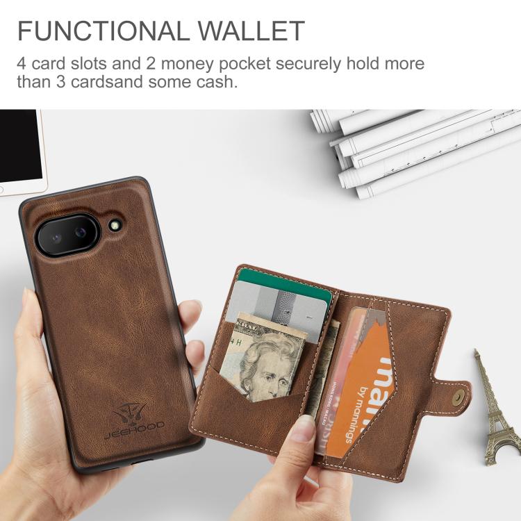 For Google Pixel 9a JEEHOOD J01 Retro Magnetic Detachable Wallet Phone Case(Brown) by JEEHOOD