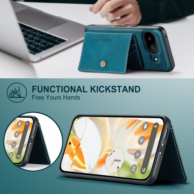 For Google Pixel 9a JEEHOOD J01 Retro Magnetic Detachable Wallet Phone Case(Blue) by JEEHOOD