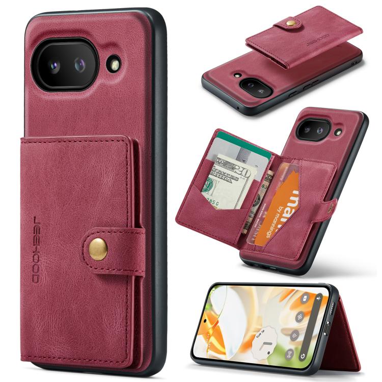 For Google Pixel 9a JEEHOOD J01 Retro Magnetic Detachable Wallet Phone Case(Red) by JEEHOOD
