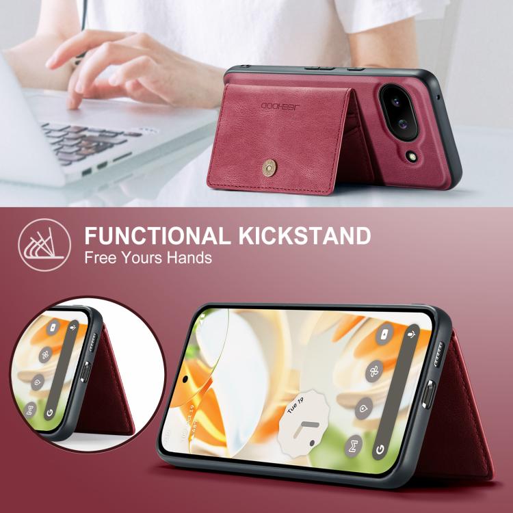 For Google Pixel 9a JEEHOOD J01 Retro Magnetic Detachable Wallet Phone Case(Red) by JEEHOOD