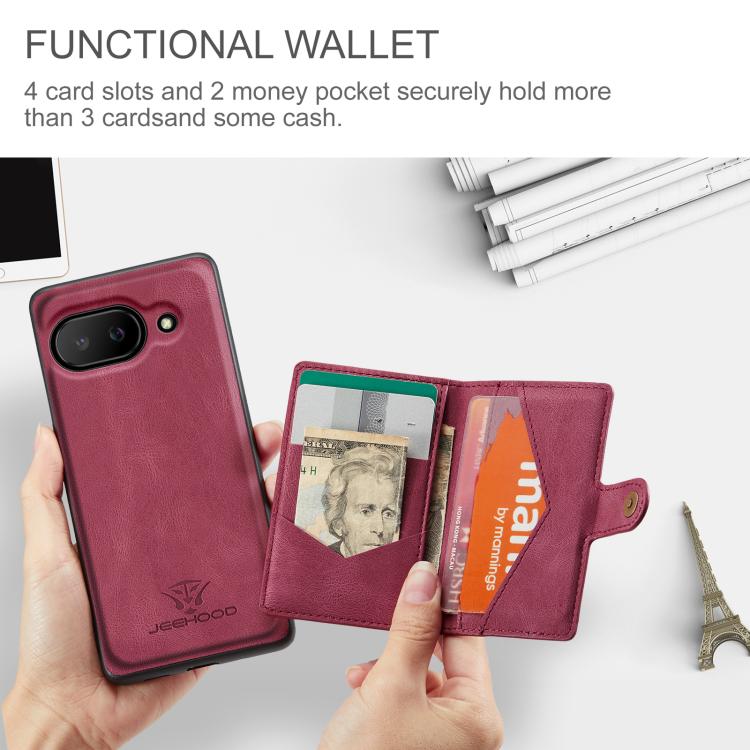 For Google Pixel 9a JEEHOOD J01 Retro Magnetic Detachable Wallet Phone Case(Red) by JEEHOOD