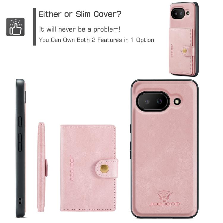 For Google Pixel 9a JEEHOOD J01 Retro Magnetic Detachable Wallet Phone Case(Pink) by JEEHOOD